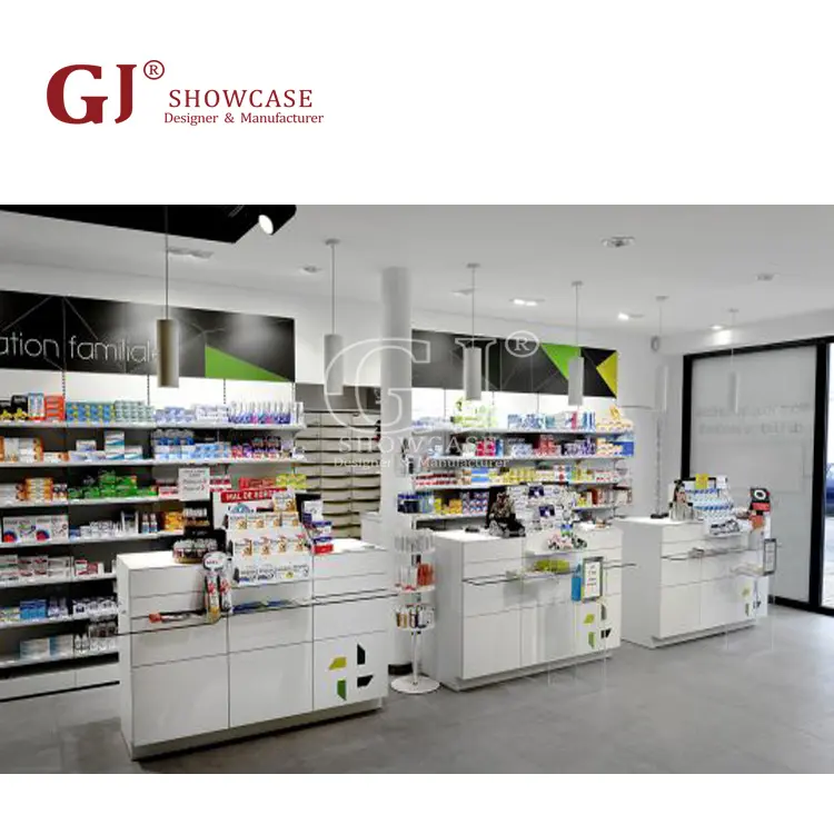 China Groothandel Wandmontage Metalen Rekken Apotheek Showcase Ontwerpen Vitamine Display Stand Rekken Voor Medische Winkel