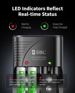 Chargeurs portables EBL pliables avec piles, recharge murale, intelligentes, multifonctions, rapides, USB, AA, AAA, 9V, NIMH, NICD - Product Image 3
