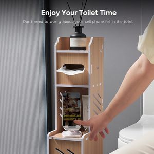 Multi Tiered Bathroom <b>Storage</b> Rack Toilet Squeeze Cabinet 3 Floors Freestanding Rectangular Large Capacity Organizational Shelf - Product Image 2