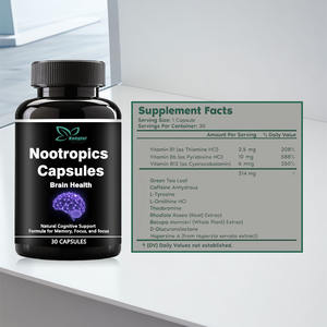 Proveedor Suplemento de cerebro personalizado Cápsulas de refuerzo de cerebro Suplementos para Focus Good Memory Nootropics Cápsulas Píldoras - Product Image 2