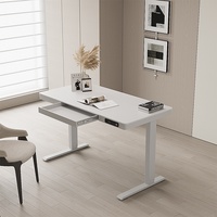Bureau assis-debout électrique contemporain en bois massif pour petit espace, avec tiroir et moteur unique, idéal pour le télétravail