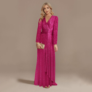 TEENYEE Robes de cérémonie élégantes grande taille unies à sequins coupe trapèze <span class=keywords><strong>pour</strong></span> la <span class=keywords><strong>mère</strong></span> de la mariée et la <span class=keywords><strong>mère</strong></span> <span class=keywords><strong>du</strong></span> <span class=keywords><strong>marié</strong></span> - Product Image 5