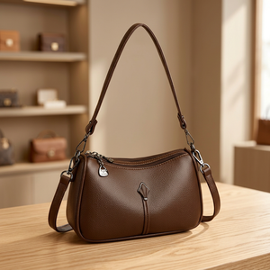Bolso de Hombro de Piel Sintética para Mujer, Estilo Vintage, con Cierre, Correa Única, Color Marrón, Patrón Lichee, para Uso Diario en Invierno - Product Image 2