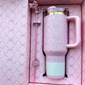 Nuevo Vaso Térmico de Acero Inoxidable con Aislamiento de 40oz, Diseño Floral con Lazo, Portátil para Camping y Viajes, con Asa - Product Image 3