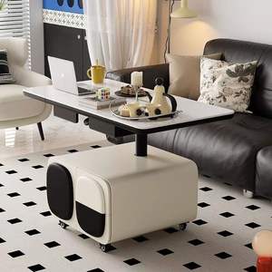 Table basse mobile avec plateau en faux marbre, pliable, réglable en hauteur, chariot d'appoint pour canapé, multifonctionnelle pour salon - Product Image 2