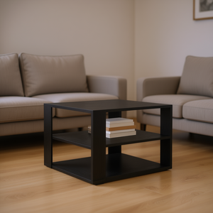 Mesa de Centro Moderna Pequeña Cuadrada de Madera Sintética Negra, Estilo Contemporáneo, Mueble de Sala de Estar con Almacenamiento - Product Image 2