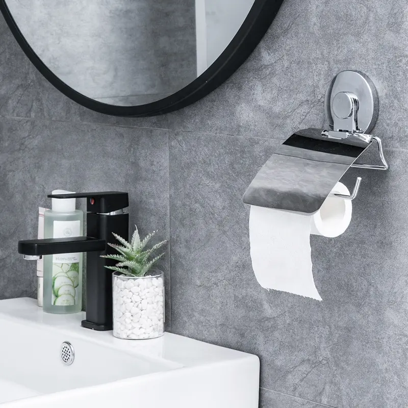 Badkamer Accessoires Wall Mount Roestvrij Staal Tissue Roll Dispenser Toiletrolhouder Cover Krachtig Vacuüm Zuignap