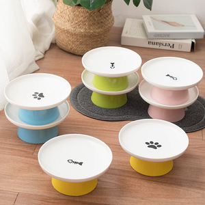 Bol en céramique surélevé pour chat avec support pour le cou, pour chats et petits chiens, forme arrondie, finition brillante, plat de nourrissage pour animaux de compagnie - Product Image 1