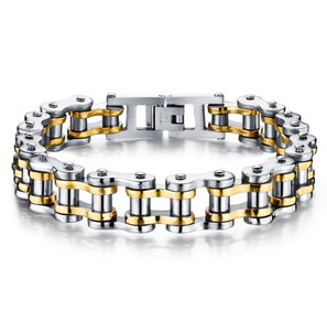 สร้อยข้อมือจักรยานผู้ชายสแตนเลส 316L ดีไซน์หนาเคลือบทอง 24k สำหรับวันครบรอบ - Product Image 3
