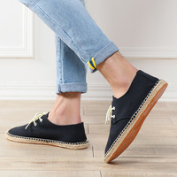 Espadrilles décontractées pour hommes, style espagnol, en toile bleue, à lacets, semelle en jute respirante, pour la marche - Vente en gros