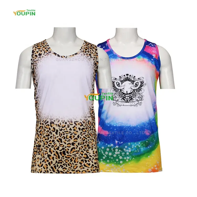 Factory Outlet DIY Printed Customized Logo Polyester Cotton Feel Tank Tops Blank Faux Bleach Tank Top For Sublimation