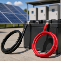 Cable de Batería de 2 AWG, Cobre Puro, Rojo y Negro, Par de Terminales de Anillo de 3/8'', Inversor Solar, RV, Marino, Automotriz, Uso Pesado