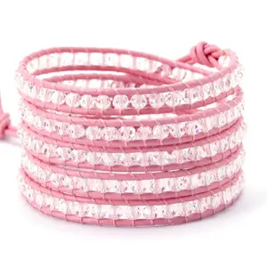 Customized High Quality Gemstone Bracelets Bohemia Wrap Bracelet Pink Crystals Jewellery