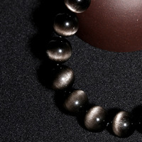 Bracelet en perles d'obsidienne argentée 8A, effet œil de chat double, perles rondes en cristal, bijoux faits à la main, directement de l'usine