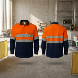 Chemise de travail unisexe haute visibilité grande taille ODM orange marine avec bandes réfléchissantes en coton à manches longues uniforme de sécurité - Product Image 2