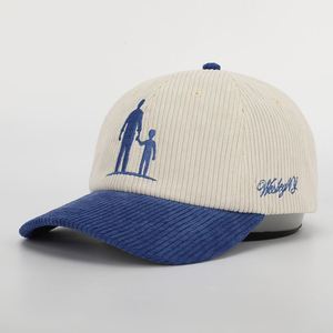Casquette de baseball ajustable en velours côtelé à 6 panneaux bicolore personnalisée, casquette à visière incurvée unie, casquette de papa en velours côtelé avec logo brodé - Product Image 1