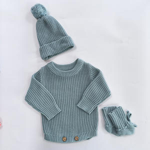 Kaiyue-Barboteuse bleue en tricot côtelé à manches longues pour nouveau-né, tenue d'annonce de <span class=keywords><strong>naissance</strong></span>, <span class=keywords><strong>ensemble</strong></span> de barboteuses avec nom et broderie - Product Image 3