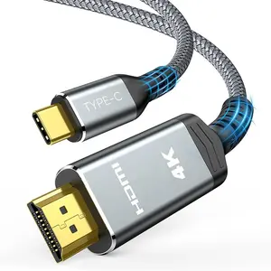 مخصص مطلي بالذهب USB نوع-C نوع ذكر إلى HDMI ذكر ممتاز 4K 30Hz كابل عالي الدقة نايلون مضفر يدعم 4K فيديو