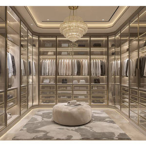 Armoire de rangement pour vêtements avec portes en verre, placards, design sur mesure, chambre à coucher, armoire en bois en forme de U, dressing - Product Image 2