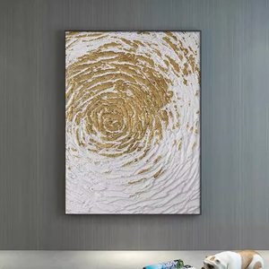 Arte della parete della tela <span class=keywords><strong>con</strong></span> il cerchio dell'ondulazione della foglia d'oro 3D struttura astratta 100% pittura decorativa appesa a mano - Product Image 3