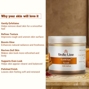 Gommage visage Gold Ojas Scrub Vedicline, formule naturelle exfoliante à base de plantes pour un nettoyage en profondeur, une peau renouvelée et un éclat lumineux. - Product Image 2