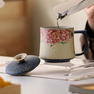 Taza de Cerámica China Tradicional con Tapa, Diseño Vintage, Taza de Viaje para Oficina, Set de Regalo Corporativo en Caja - Product Image 3