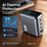 Chargeur GaN3 148W 4-en-1 avec affichage visuel de la puissance, USB-C PD pour MacBook Pro iPad iPhone, certifié CE FCC RoHS