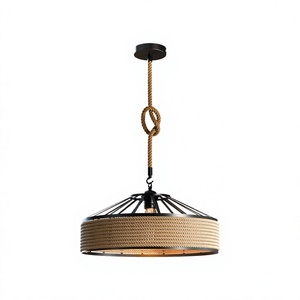 Lámpara colgante tejida a mano con metal y yute natural, personalizada, para decoración del hogar y hoteles, acabado negro. - Product Image 5