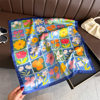 Écharpe carrée de style coréen à imprimé floral pour femme, châle d'été de luxe en polyester, protection solaire, foulard de mode haut de gamme