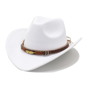 Sombrero de <span class=keywords><strong>Vaquero</strong></span> <span class=keywords><strong>Blanco</strong></span> de Fieltro de Pelo con Ala Ancha Estilo Occidental Australiano para Exteriores - Product Image 2