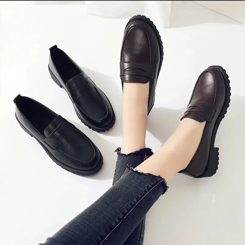 Neues individuelles LOGO echtes Leder EVA leichtes Gewicht klobige sohle Mode Damen Plattform Loafers Schuhe