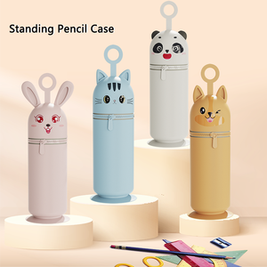 Estuche de lápices de dibujos animados con cremallera de silicona para la escuela, soporte de lápices con ventosa, organizador de papelería - Product Image 1