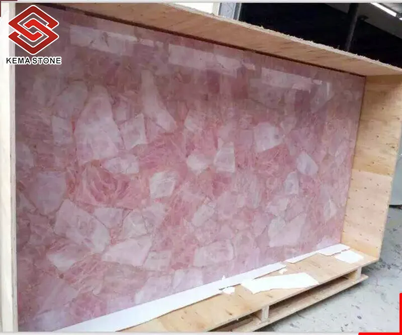 Merah Muda Kristal Kuarsa Precious Stone Slab untuk Counter Atas dan Samping