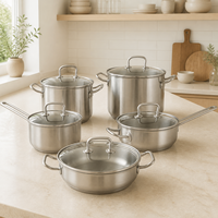 Batterie de cuisine robuste en acier inoxydable pour la maison et la restauration, comprenant poêles à sauter, casseroles et marmites, vente en gros, qualité export