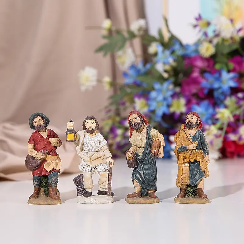 Dehua Factory personalizar resina pintura a mano figuras de Natividad figura religiosa conjunto de Natividad de Navidad