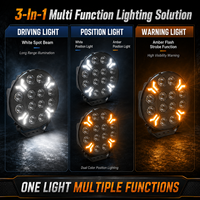 Phare de conduite LED multifonction 9 pouces 120W à faisceau spot avec feux de position bicolores et clignotants d'avertissement pour camion et SUV