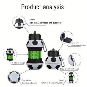 Student Leakproof Portable Water Bottle for Outdoor Sports <b>Kids</b> Foldable Football/Basketball Can Hang <b>Backpack</b> - Product Image 5