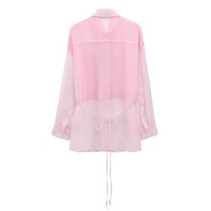 Blusa Casual de Manga Larga con Solapa Holgada y Empalmes de Hilo Transparente para Mujer - Product Image 3