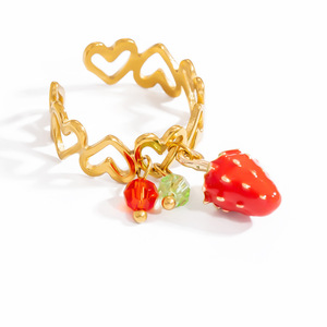 Fruit Charm Jewelry <b>Set</b> Gold Color Women's Everyday Wear Necklace Earrings <b>Bracelet</b> Strawberry Cherry Watermelon Pendant - Product Image 5