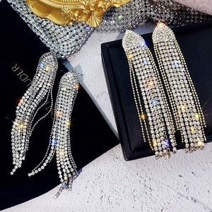 Pendientes Largos de Moda con Borlas de Diamantes de Imitación, Elegantes y Exagerados, Chapados en Oro, para Mujer, Aniversario - Product Image 3