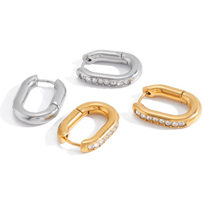 Pendientes Huggie Geométricos en Forma de U con Pedrería, Acero Inoxidable, Oro y Plata, Joyería para Uso Diario para Mujer - Product Image 5