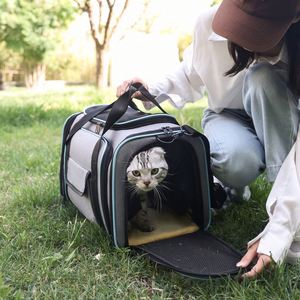 Sac à bandoulière portable pour chien, extensible, pliable, respirant, en tissu Oxford écologique, avec fermeture à bouton, style tendance, utilisable en toutes saisons - Product Image 4