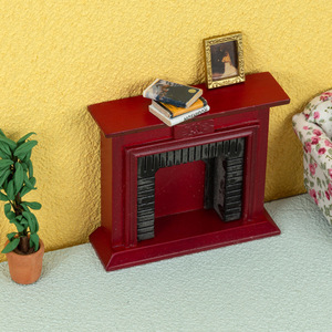 Chimenea Roja Vintage para Casa de Muñecas 1:12, Repisa de Chimenea de Madera <span class=keywords><strong>en</strong></span> Miniatura para Decoración de Sala de Estar - Product Image 5