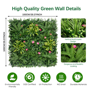 Panel de Césped <span class=keywords><strong>Artificial</strong></span> Verde de 50x50cm con Hojas Tropicales y Flores para Decoración de Jardín Interior y Exterior, Venta al Por Mayor de Fábrica - Product Image 3