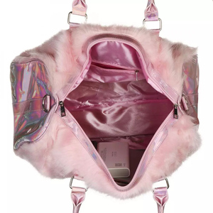 Borsa Tote a tracolla di lusso PU da donna alta moda chiusura con cerniera per il Design leopardato in pelliccia rosa per i viaggi del fine settimana - Product Image 4