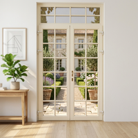 Porte en bois massif de chêne contemporaine DEMEA pour balcon, finition couleur personnalisée, panneau en verre clair, double porte française à battants pour salon