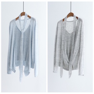 Cardigan in <span class=keywords><strong>maglia</strong></span> sottile coreano <span class=keywords><strong>con</strong></span> scollo a V in misto lino e filato di carta, a maniche lunghe, per l'inizio dell'autunno, vestibilità ampia e stile casual - Product Image 2