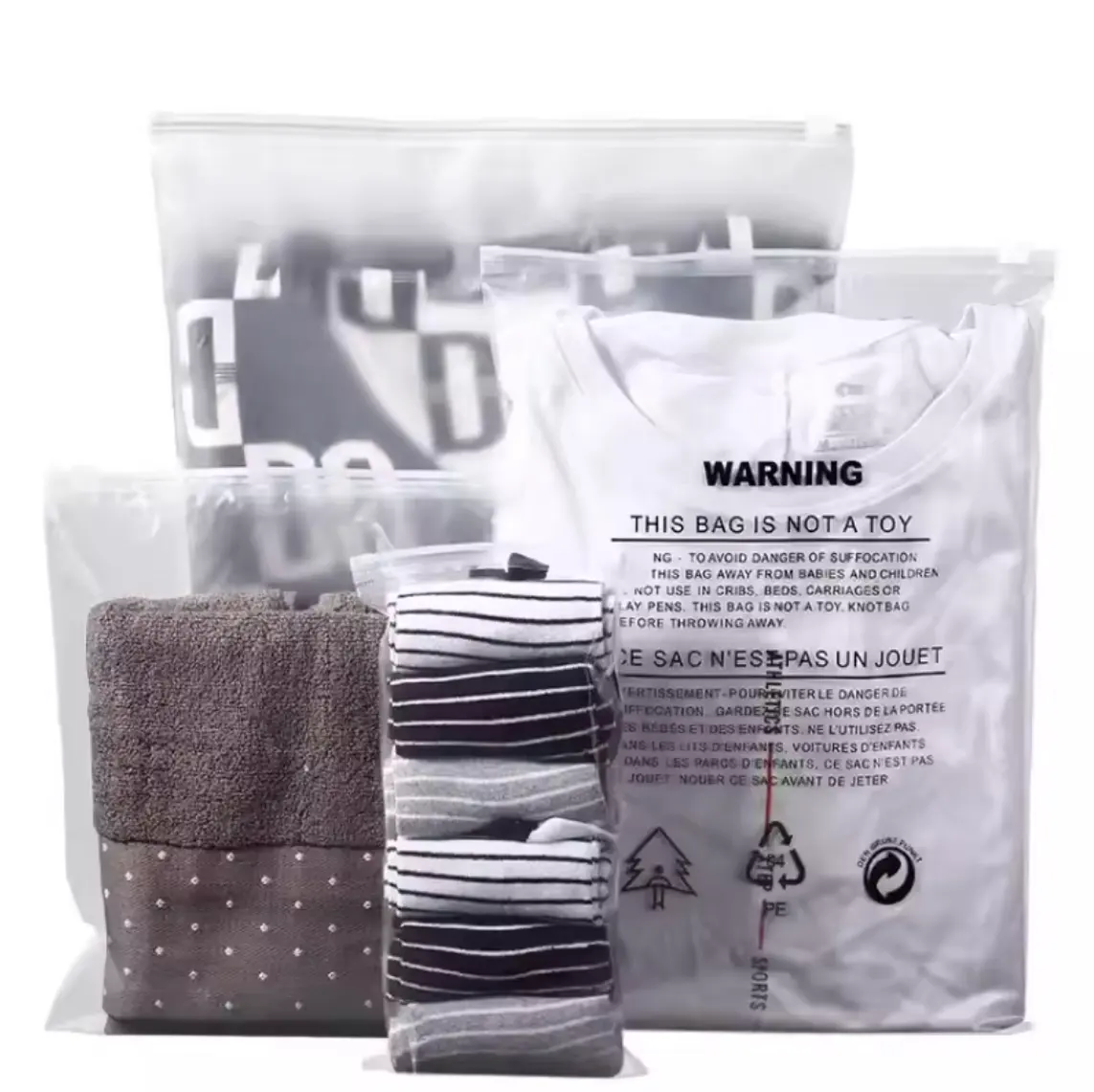 Sacos Ziplock de plástico fosco personalizados para embalagem de roupas, camisetas e roupas de banho com trava segura e estampa de logotipo