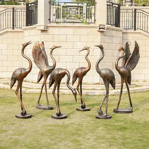 Estatuas de grúa de jardín de latón de alta calidad escultura de garza de pie de bronce