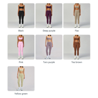D-TZ9238-2 Ensemble de sport d'été pour femme à séchage rapide, color-block, pour yoga et course à pied, motif uni, dos nu, haut court et moulant